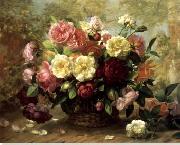 unknow artist, Floral, beautiful classical still life of flowers.085